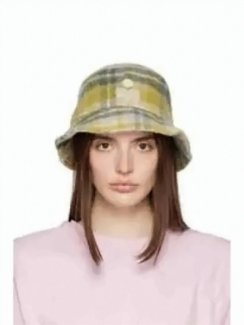 Isabel Marant Classic Plaid Wool Blend Bucket Hat With Logo Detail