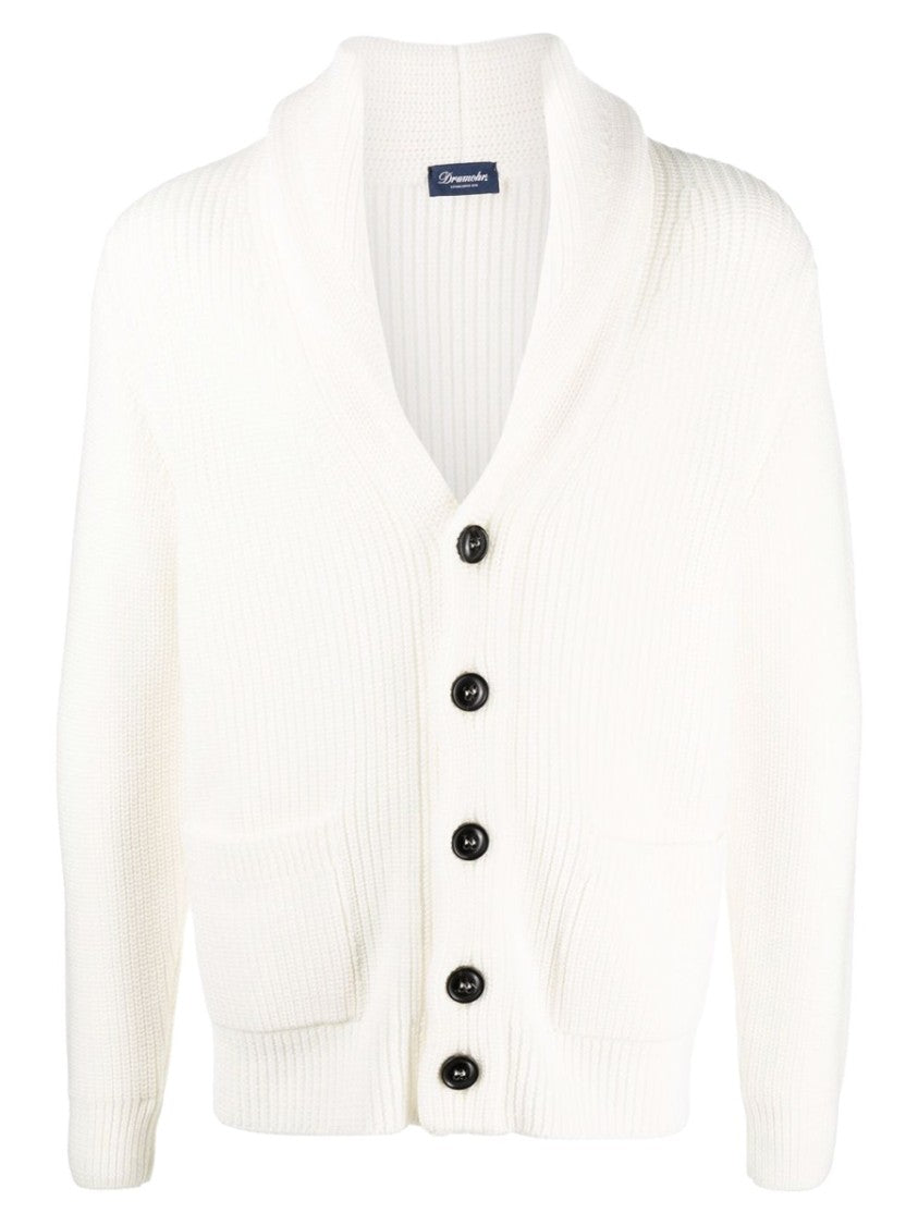 Drumohr White Shawl Collar Knitted Cardigan