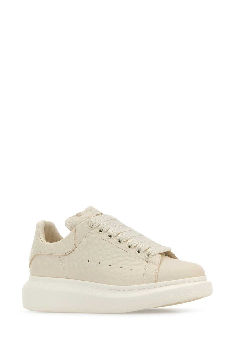 Alexander Mcqueen Ivory Leather Sneakers With Ivory Leather Heel