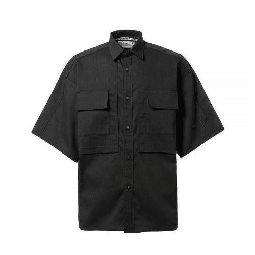 White Mountaineering Boxy Black Short-Sleeve Shirt With Structured Collar And Utility Pockets