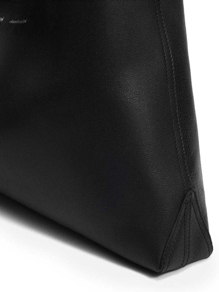 Ami Paris Black Leather Trapezoid Shape Handbag