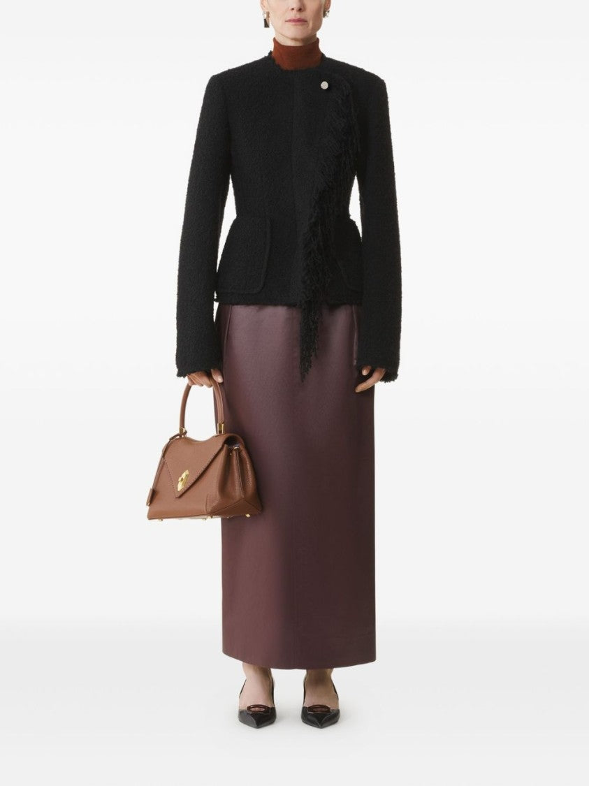 Lanvin Black Asymmetrical Fringe Detail Wool Jacket