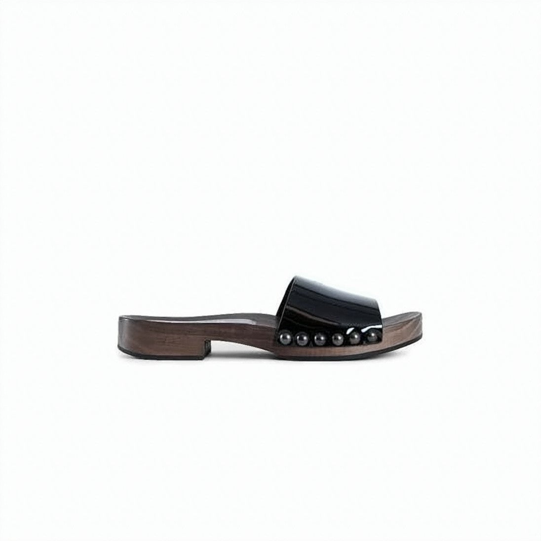 Miu Miu Patent Leather Slide Sandals With Studded Accents