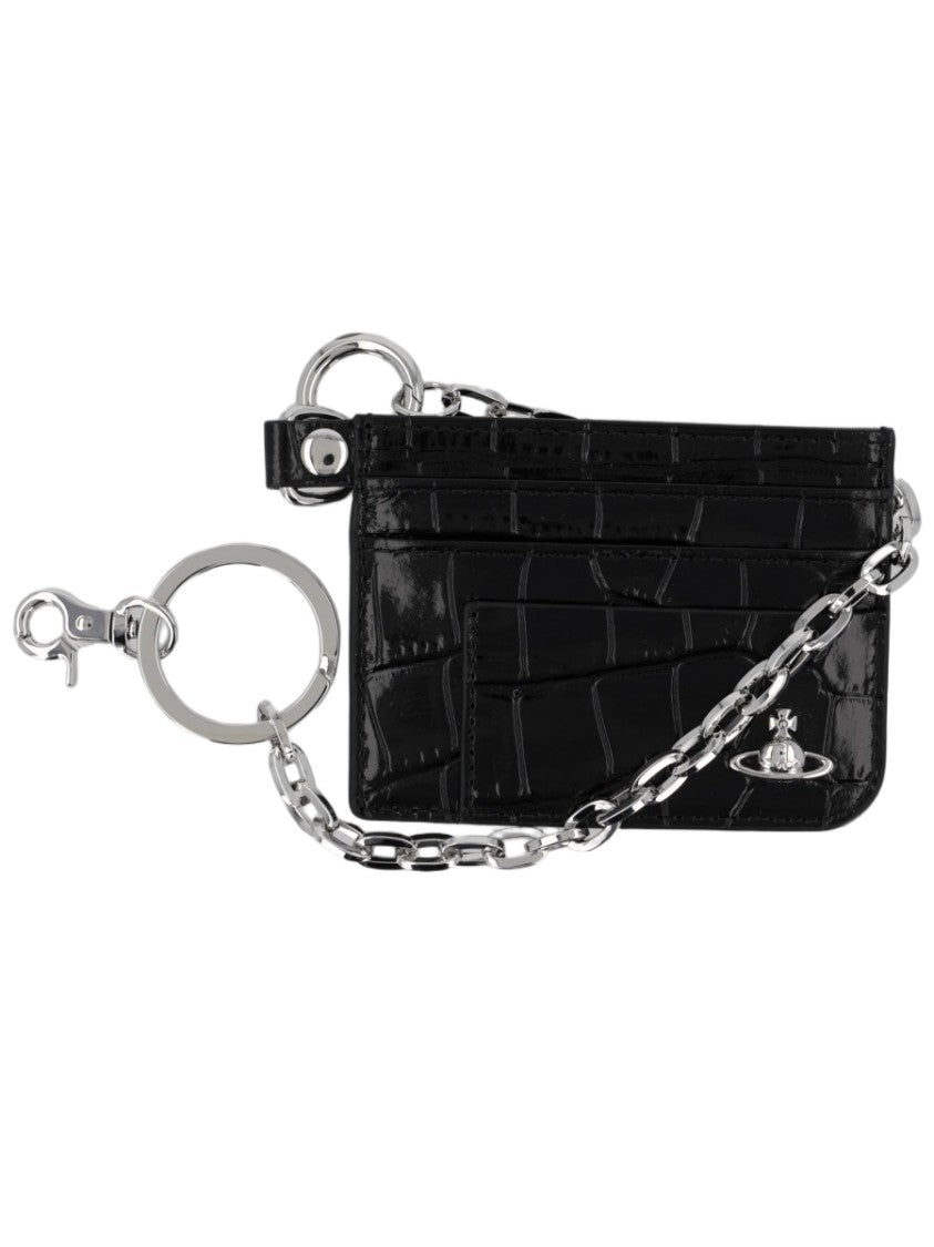 Vivienne Westwood Black Flat Chain Crocodile Embossed Wallet