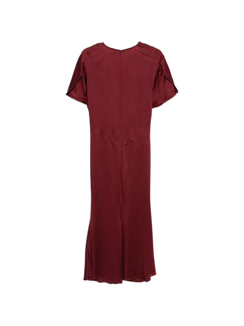 Victoria Beckham Gathered Detail Burgundy Red Midi Dress