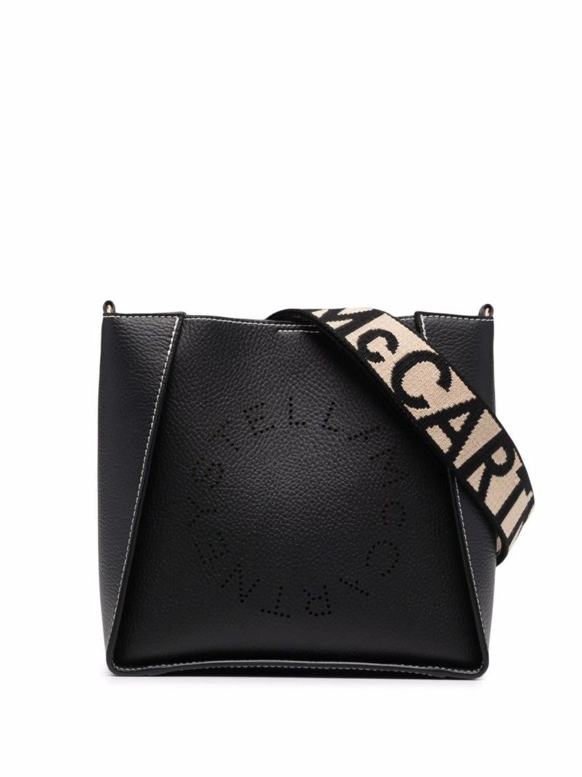 Stella Mccartney Black Polyamide Perforated Logo Tote Bag