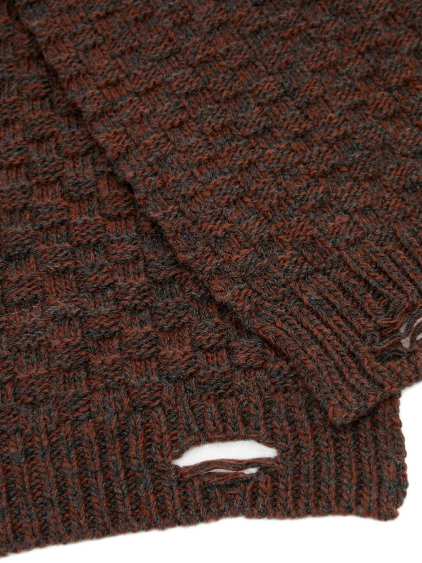 Mm6 By Maison Margiela Textured Ribbed Knit Scarf With Open-Hole Detail