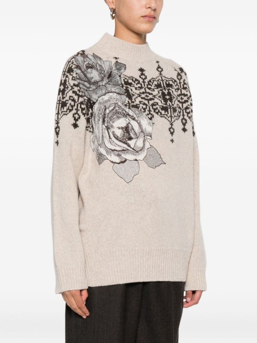 Blugirl Brown Wool Sweater With Geometric Pattern