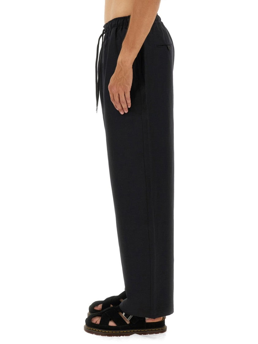Studio Nicholson Relaxed Fit Black Pants With Elastic Waistband