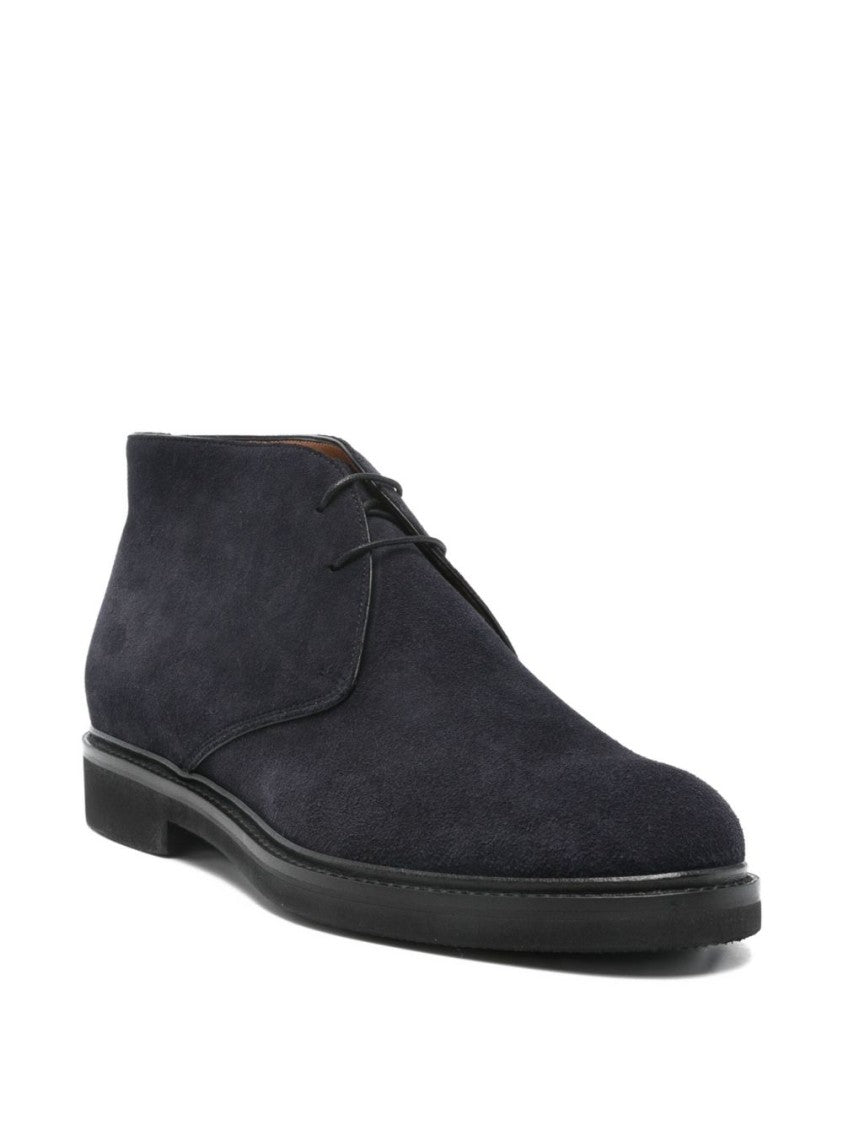 Ortigni Blue Suede Low Lace-Up Shoes