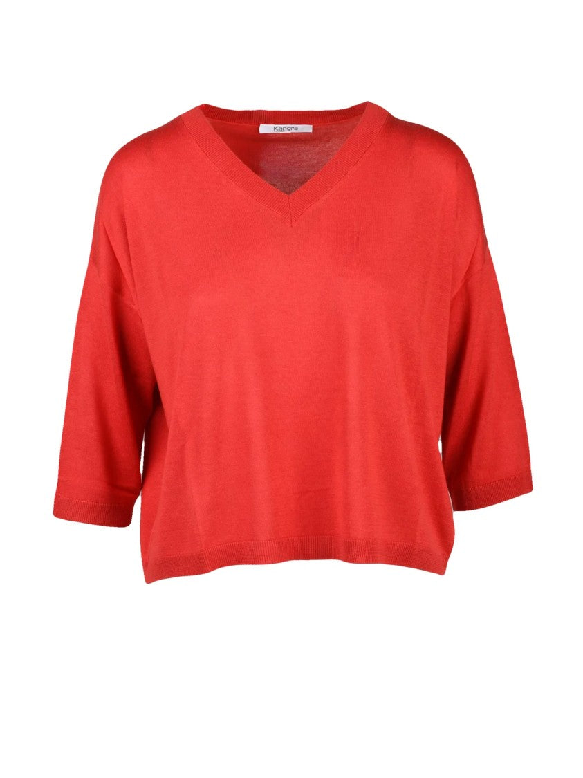 Kangra Silk Cashmere V-Neck Sweater With Ribbed Hem And Cuffs