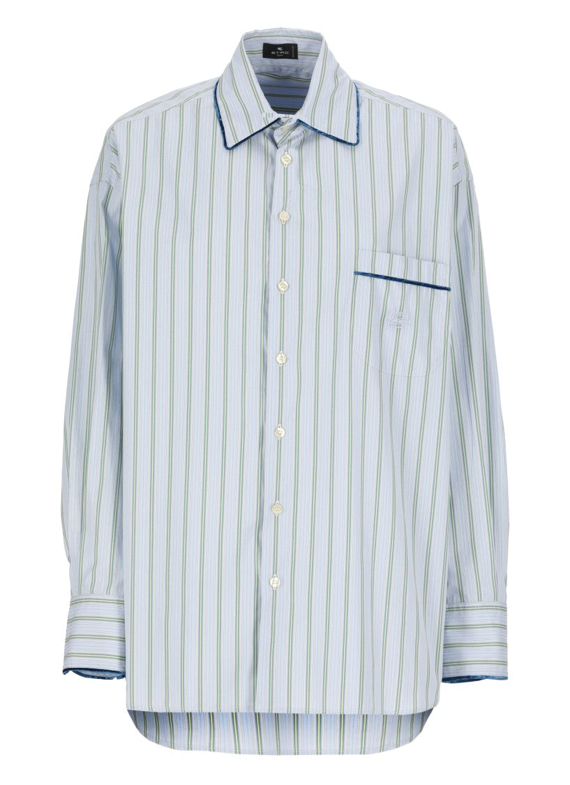 Etro Light Blue Cotton Shirt With Contrasting Stripes