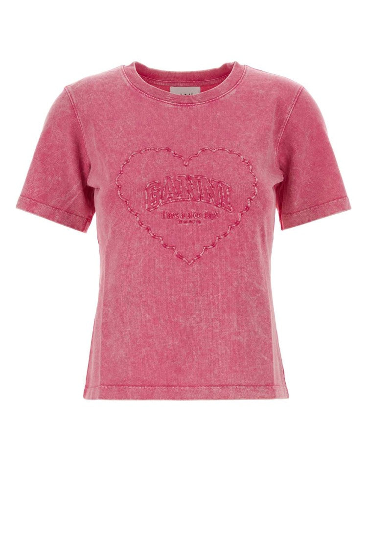 Ganni Pink Cotton T-Shirt