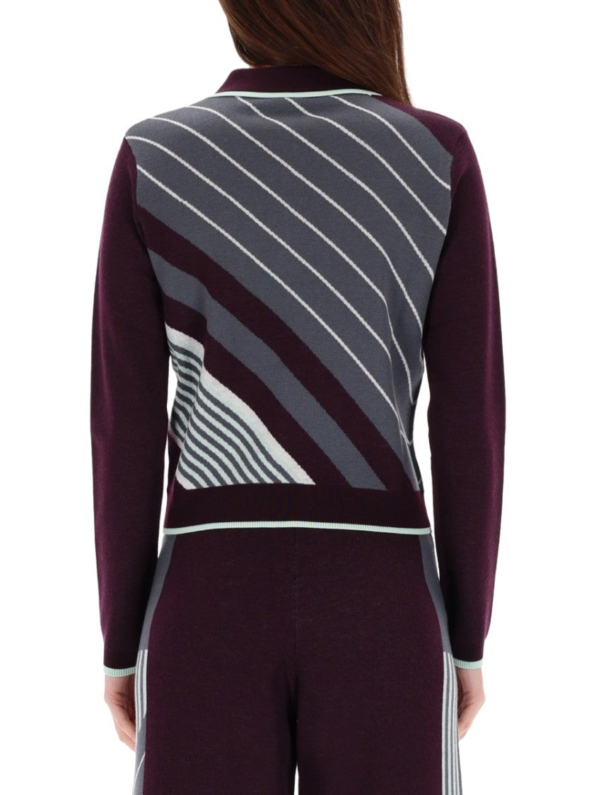 Casablanca Fitted Long-Sleeve Polo With Zip-Up Collar And Diagonal Stripes