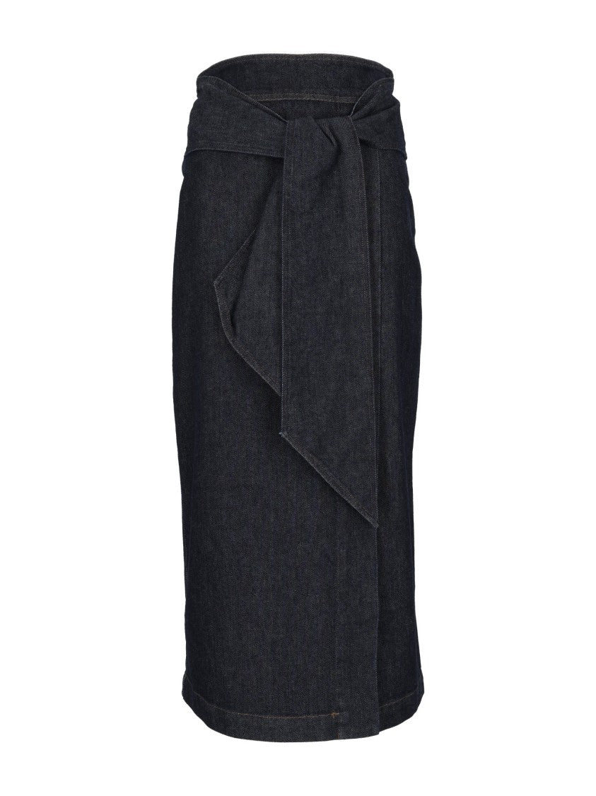 Emporio Armani Dark Denim Belted Midi Skirt