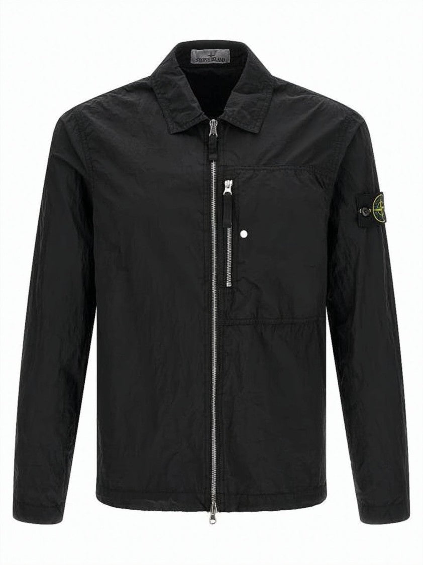 Stone Island Black Lightweight Matte Finish Zip Shirt