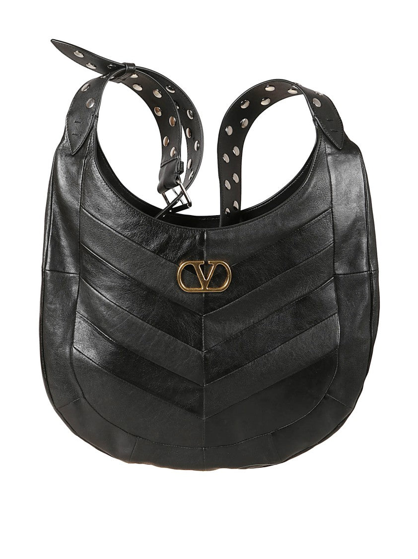 Valentino Garavani Chevron Patchwork Black Nappa Leather Hobo Bag