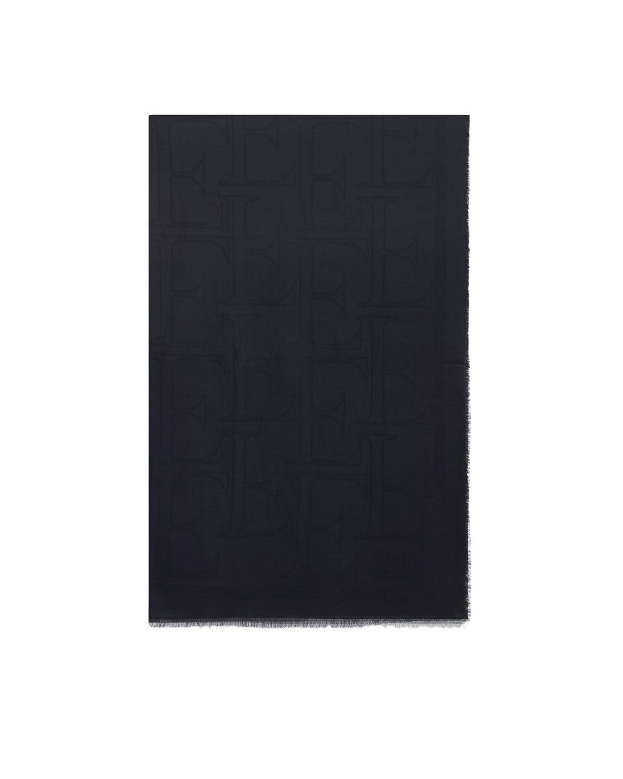 Elisabetta Franchi Rectangular Fringed Scarf With Iconic Logo Pattern