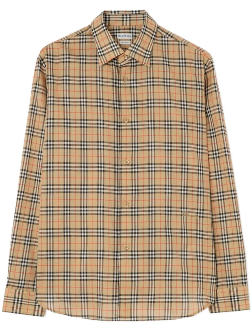 Burberry Black Woven Check Pointed Collar Shirt