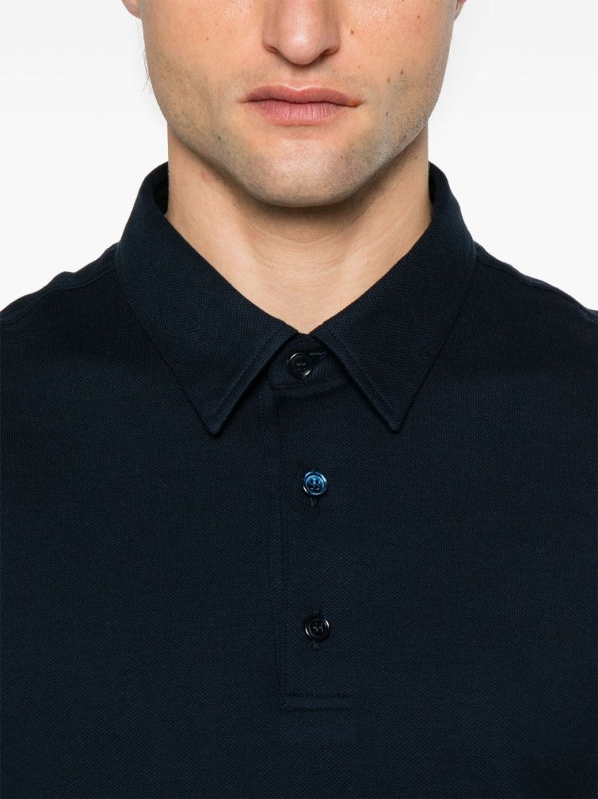 Brioni Tailored Blue Polo T-Shirt With Structured Collar