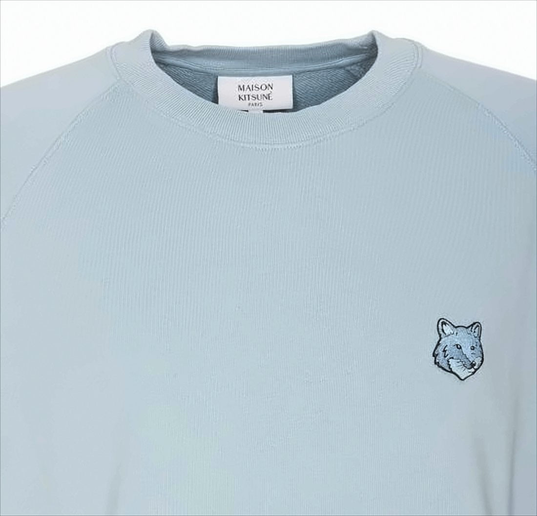 Maison Kitsuné Light Blue Long-Sleeve Sweatshirt With Embroidered Fox Emblem