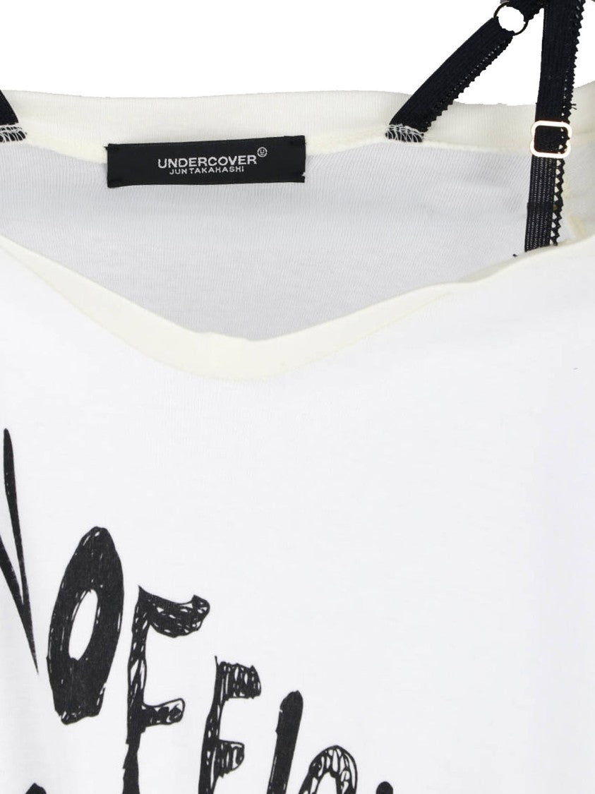 Undercover White Loose-Fitting Layered Detail Graphic Top