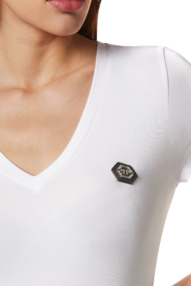 Philipp Plein V-Neck Cotton T-Shirt With Subtle Emblem