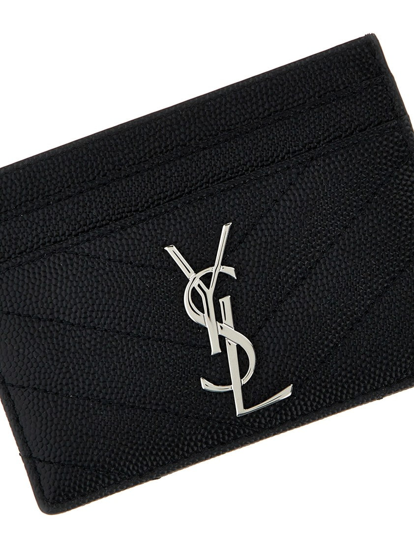 Saint Laurent Quilted Chevron Leather Wallet With Metal Logo Applique