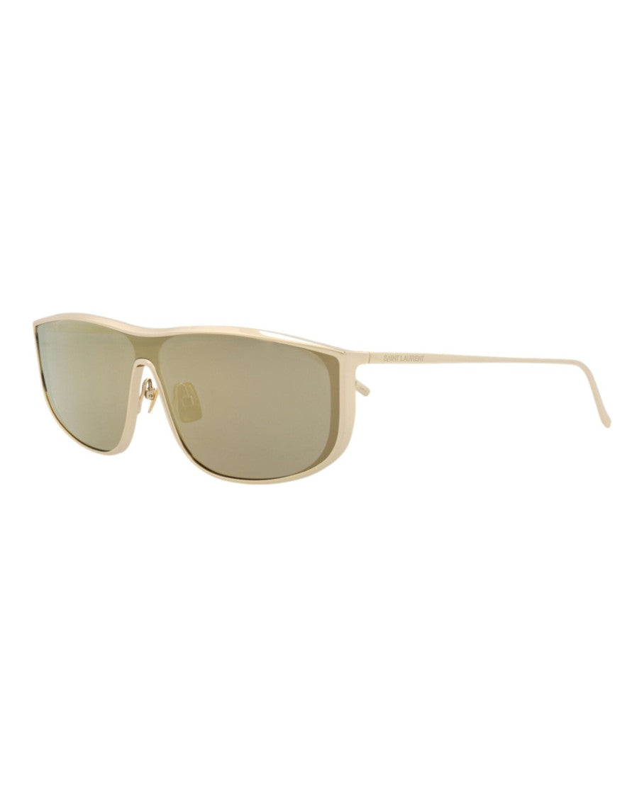 Saint Laurent Shield-Frame Metal Sunglasses With Wraparound Design