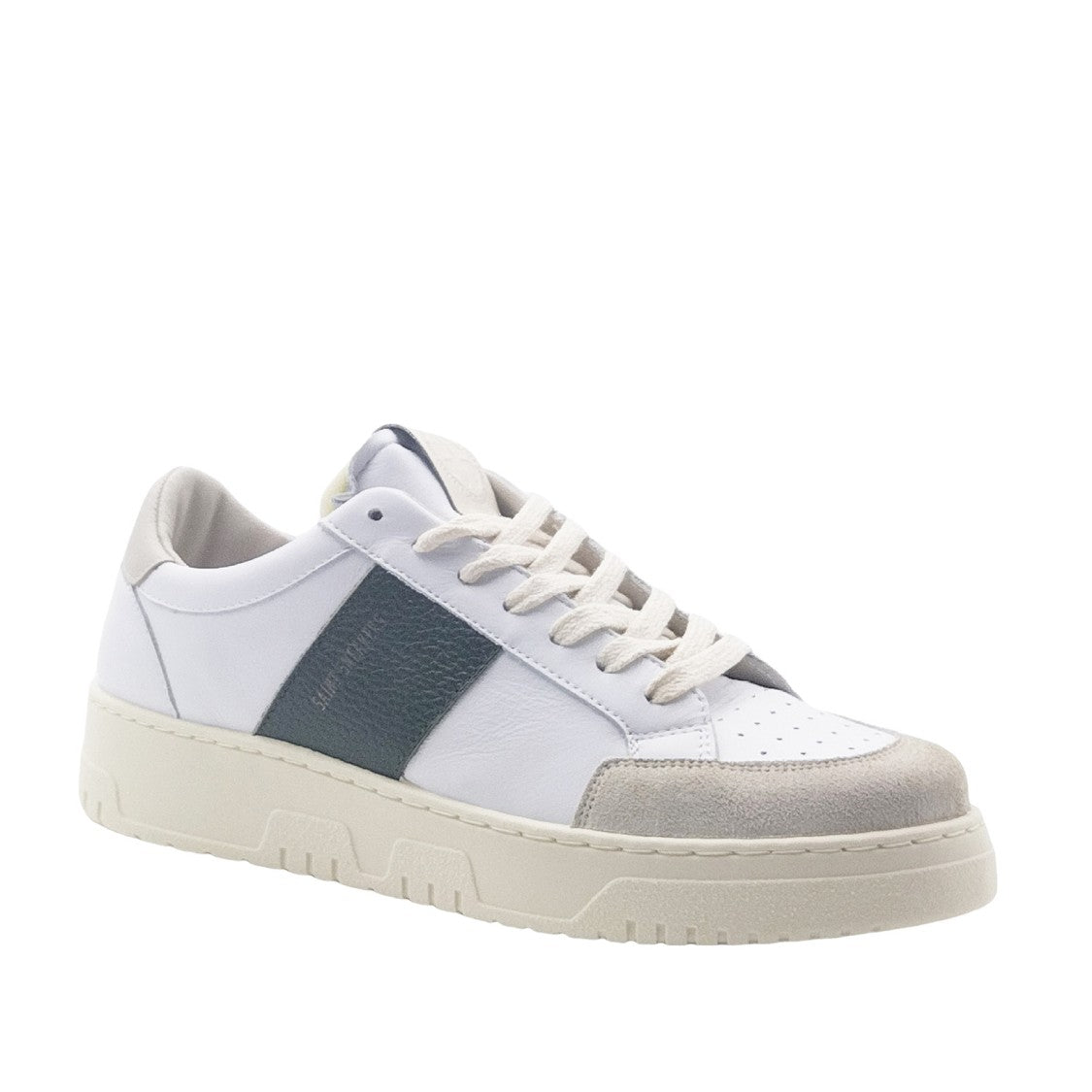 Saint Sneakers White Leather Sneakers With Green Side Stripe