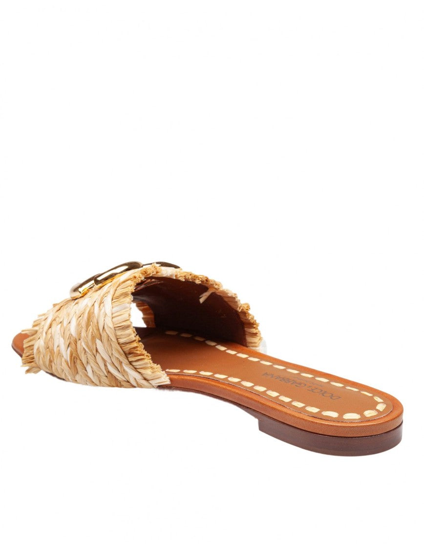 Dolce & Gabbana Raffia Slipper With Fringed Edges