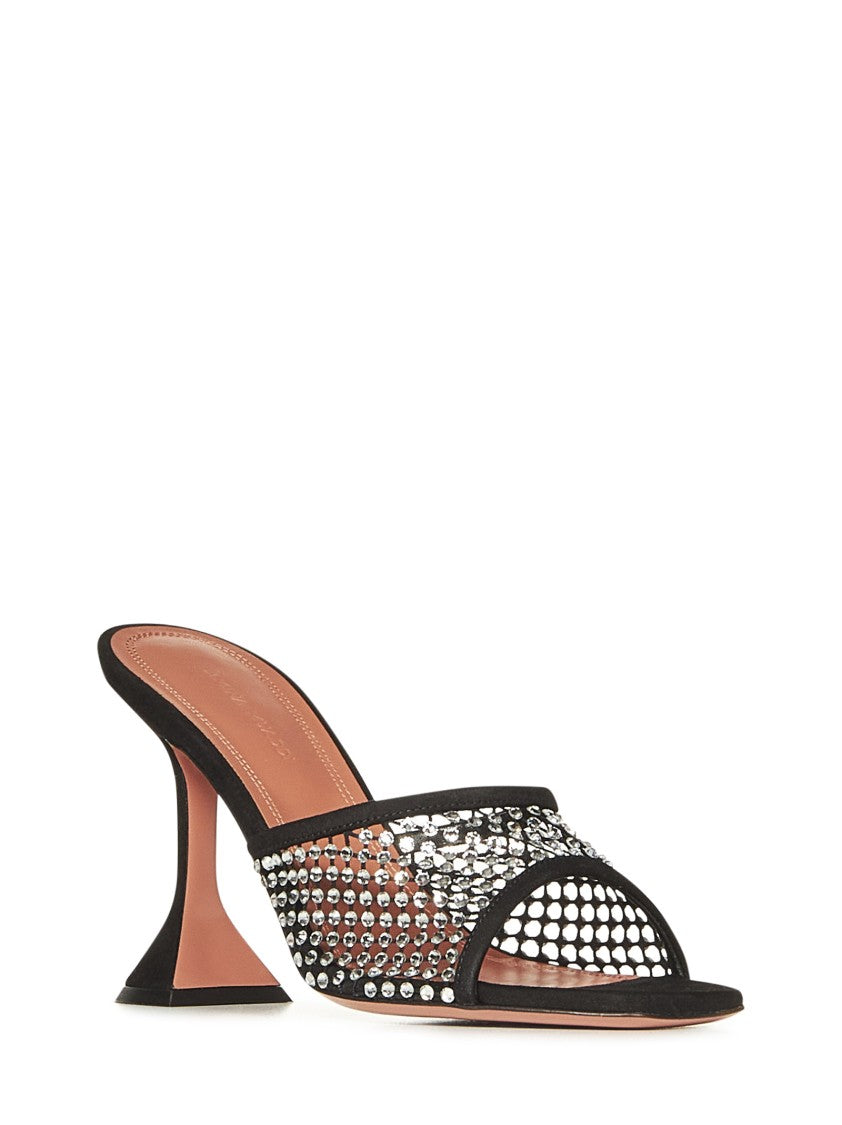 Amina Muaddi Black Suede Sandals With Hourglass Heel