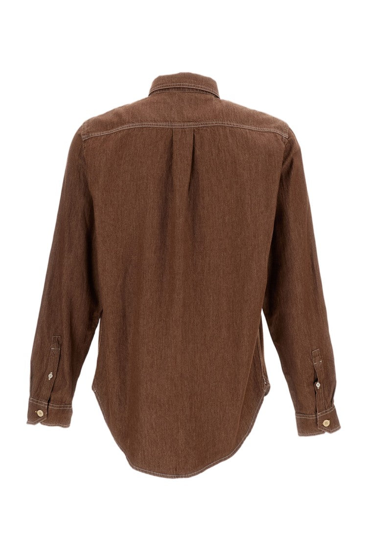Paul Smith Textured Brown Cotton Shirt With Pointed Collar
