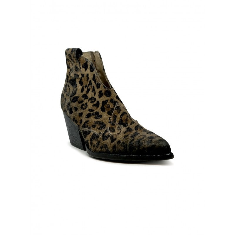 Elena Iachi Leopard Suede Texan Ankle Boots