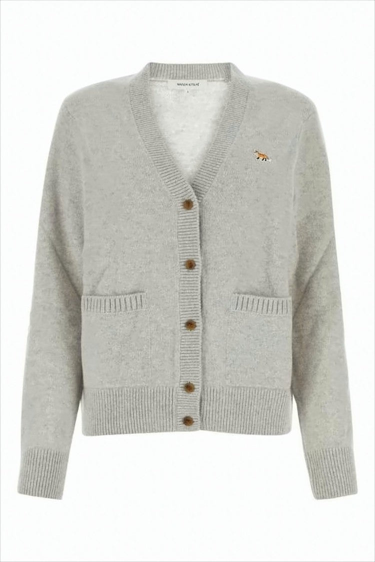 Maison Kitsuné Cropped Wool Cardigan With V-Neckline And Front Pockets