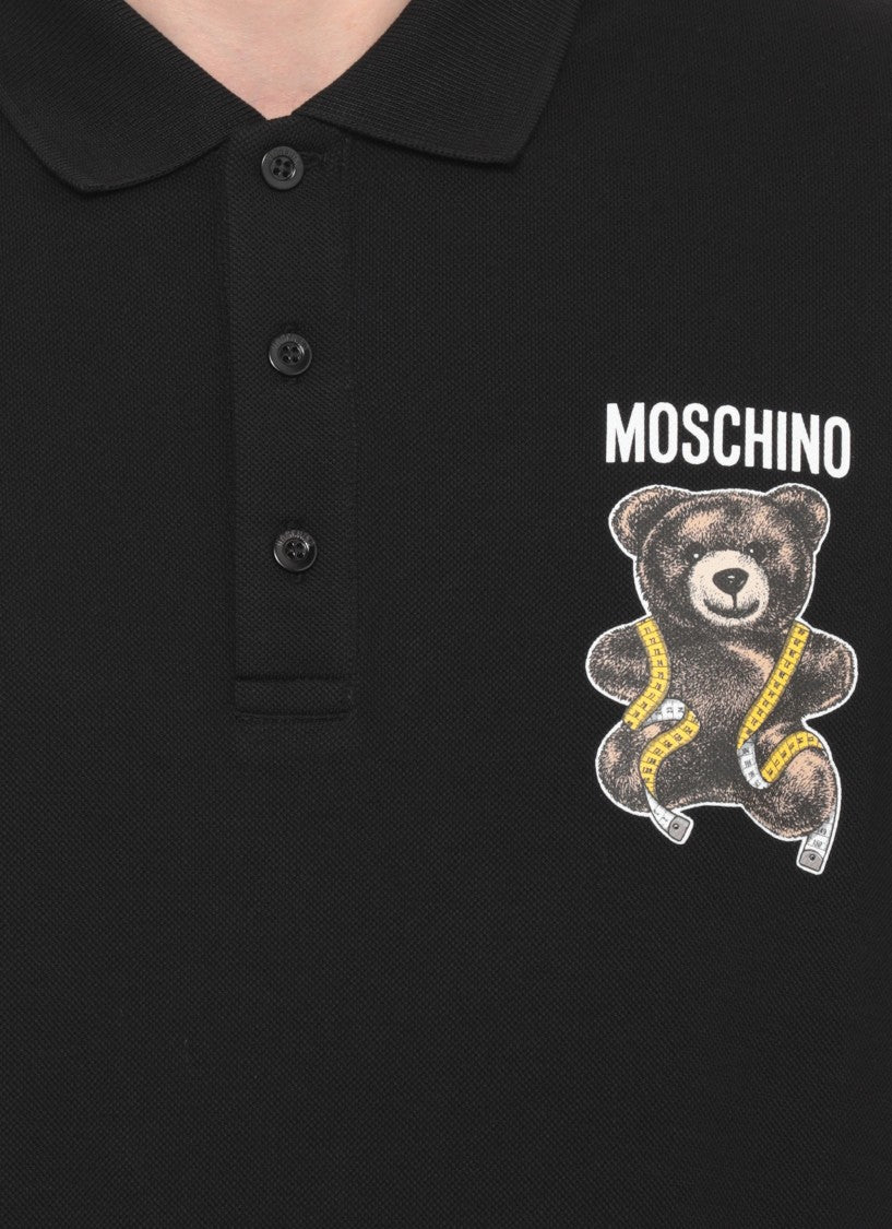 Moschino Black Teddy Bear Print Cotton Polo Shirt