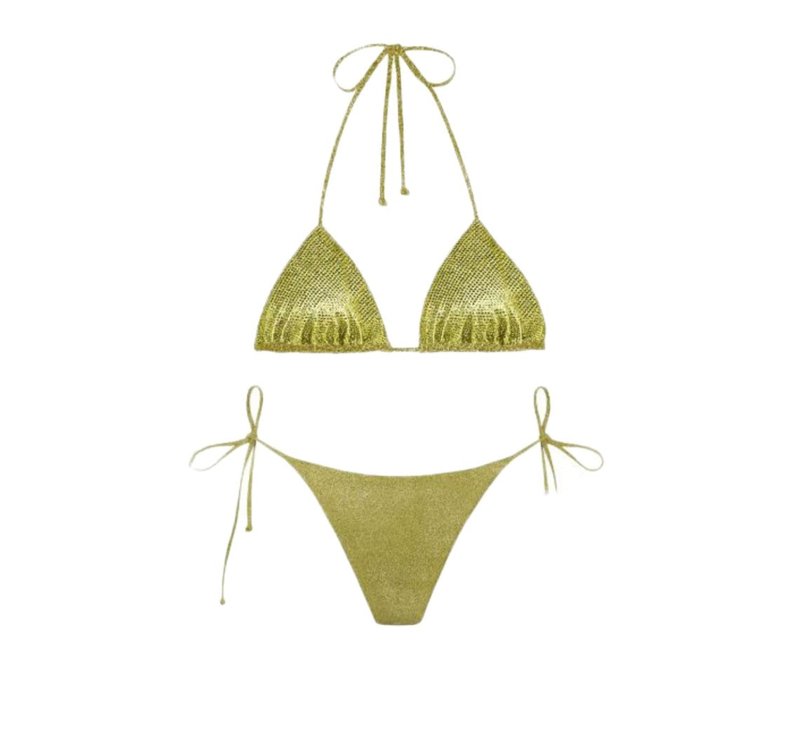 Mc2 Saint Barth Textured Green Triangle Bikini Set With Adjustable Ties