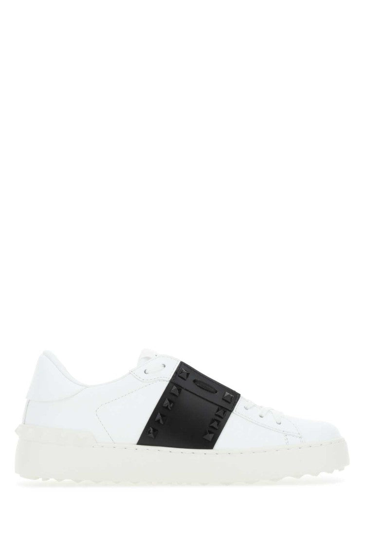 Valentino Garavani White Leather Rockstud Untitled Sneakers With Black Band