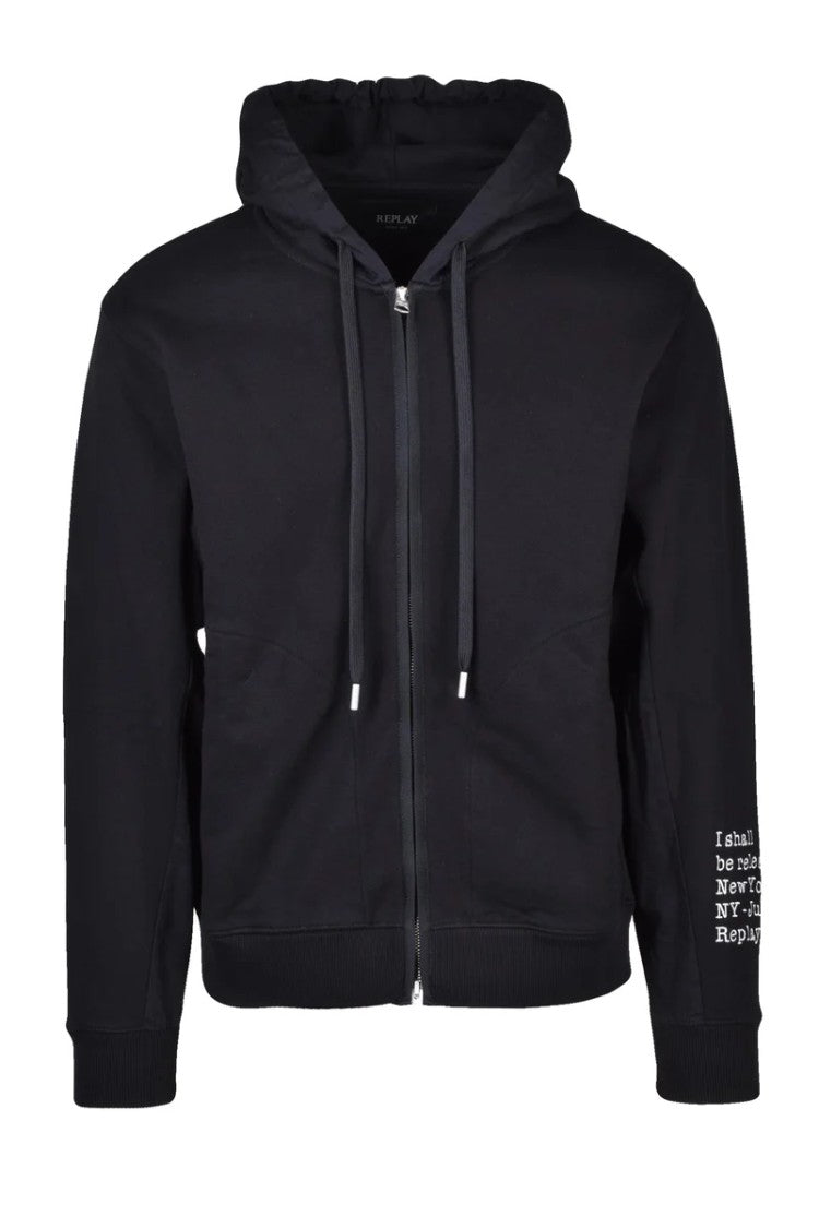 Replay Black Men Cotton Zip Hoodie