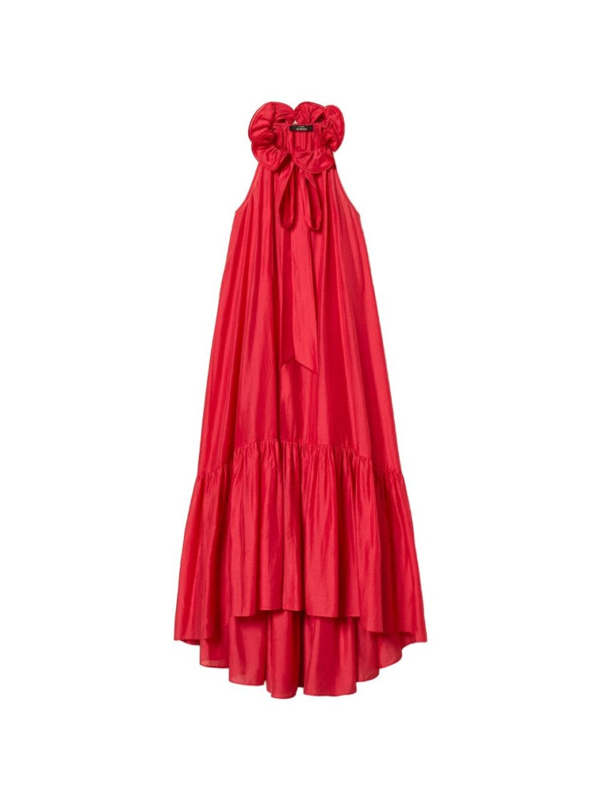 Twin-Set Magenta Voile Midi Dress With Asymmetric Hem