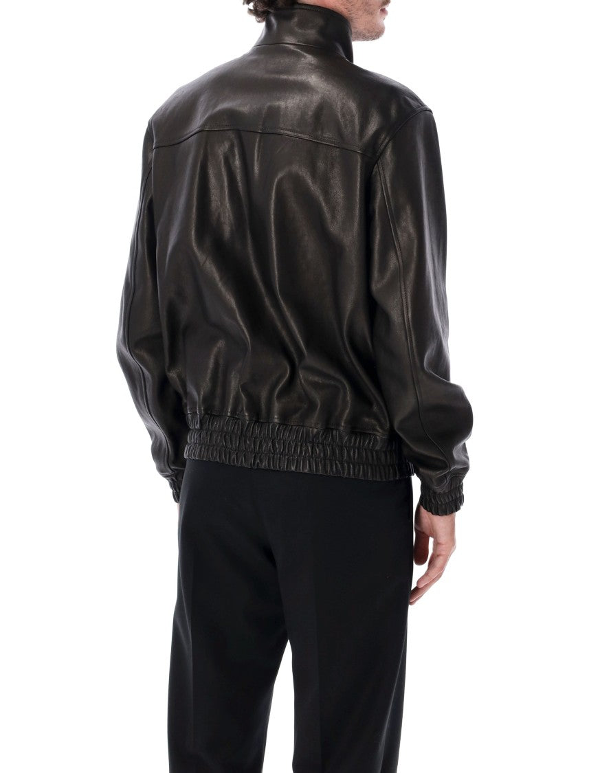 Valentino Garavani Sleek Leather Jacket With High Collar And Minimalist Design