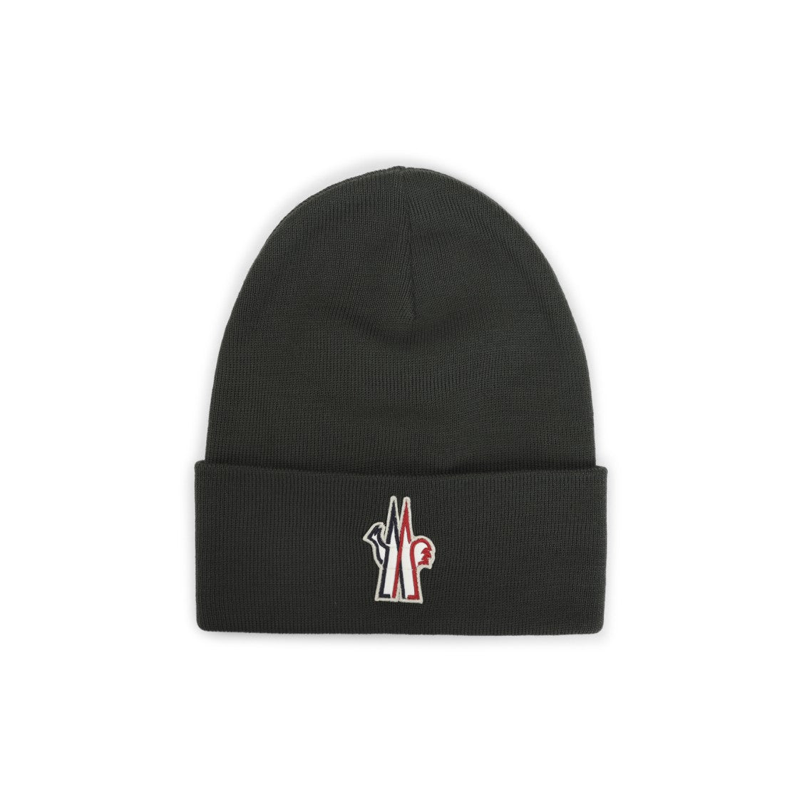 Moncler Grenoble Olive Green Virgin Wool Knitted Hat With Logo Patch