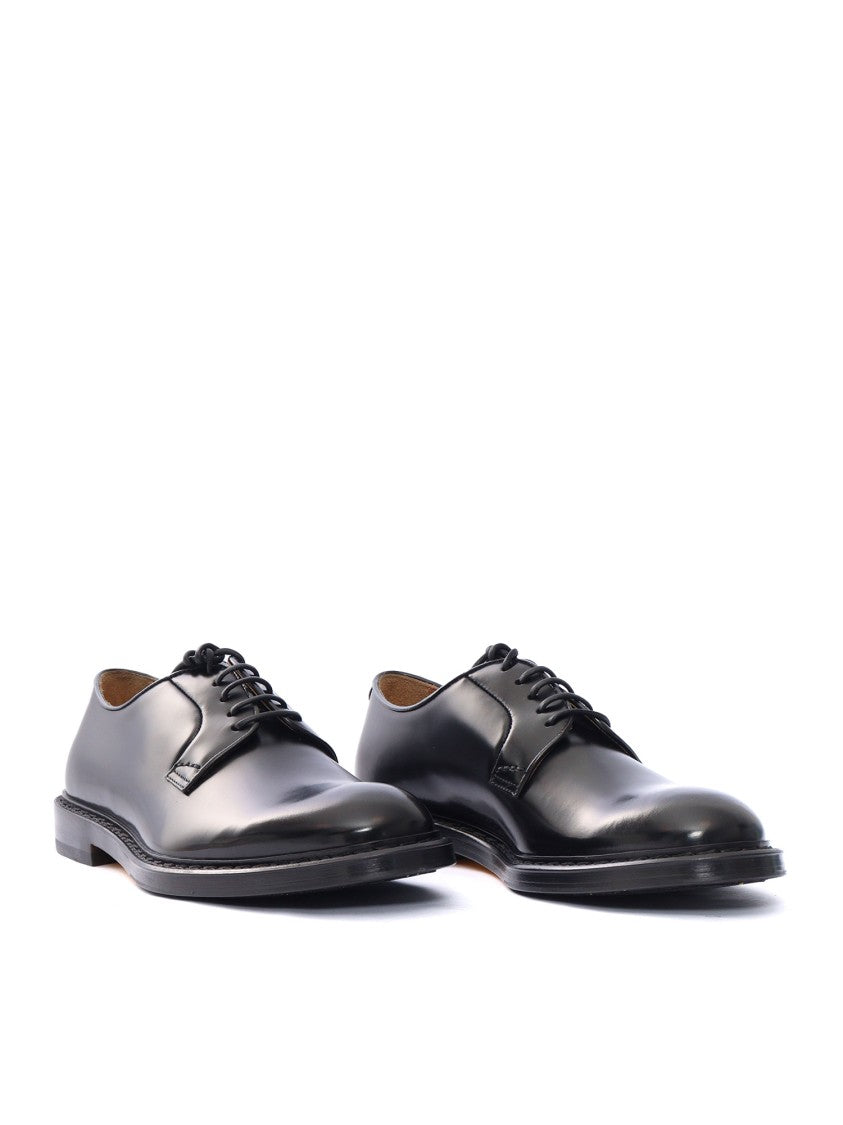 Doucal's Polished Derby Shoes In Smooth Black Calf Leather