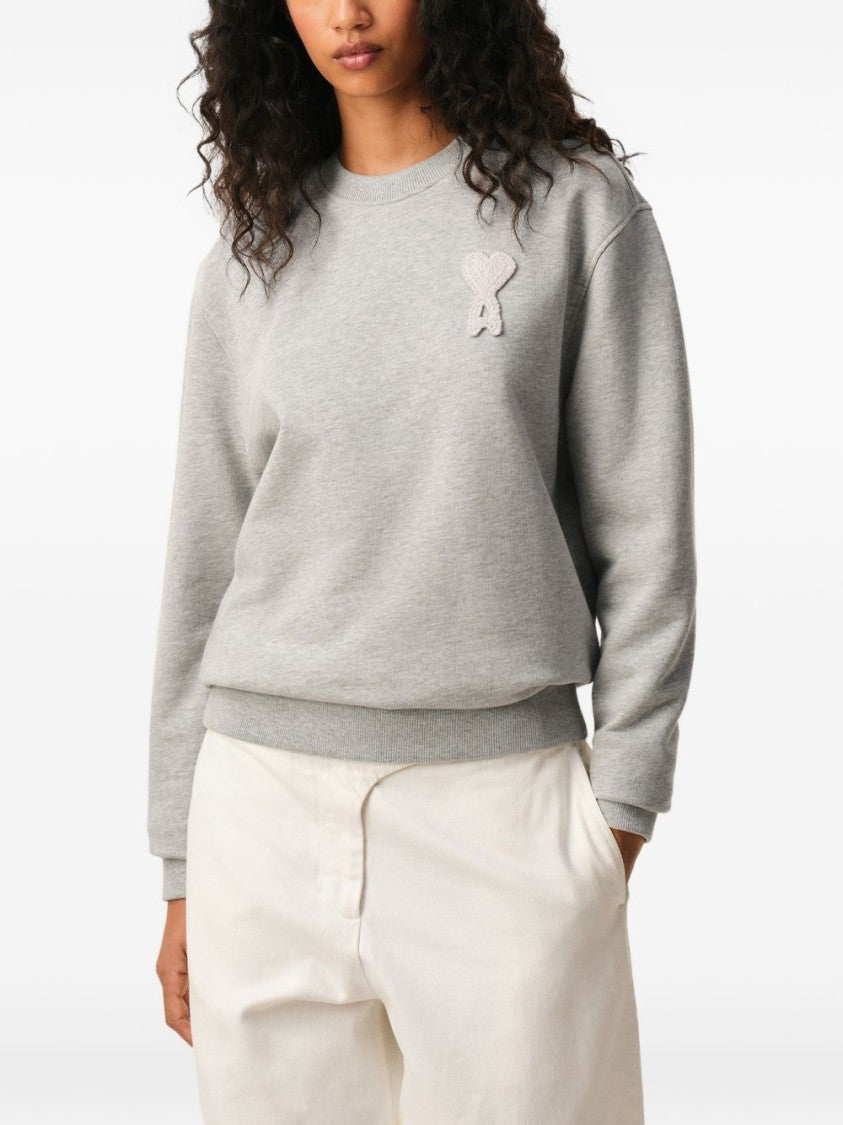 Ami Paris Grey Crochet Patch Tonal Embroidery Sweatshirt