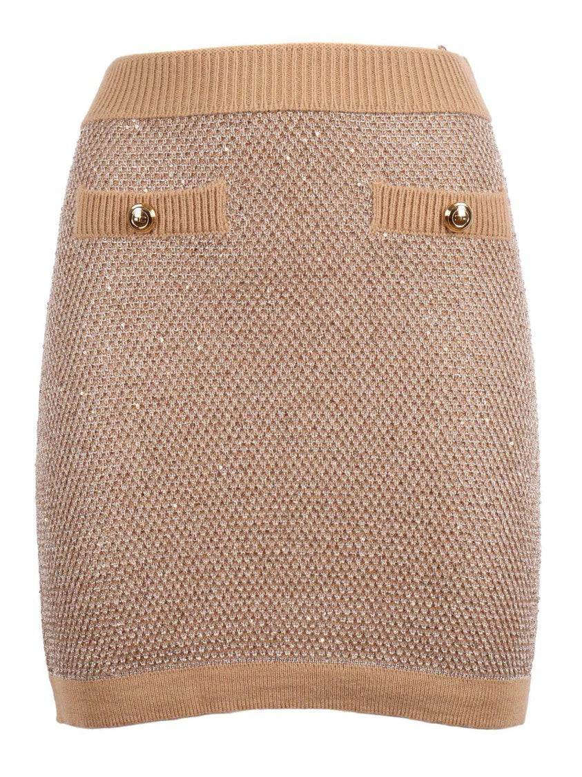 Elisabetta Franchi Textured Gold Accent Knit Mini Skirt