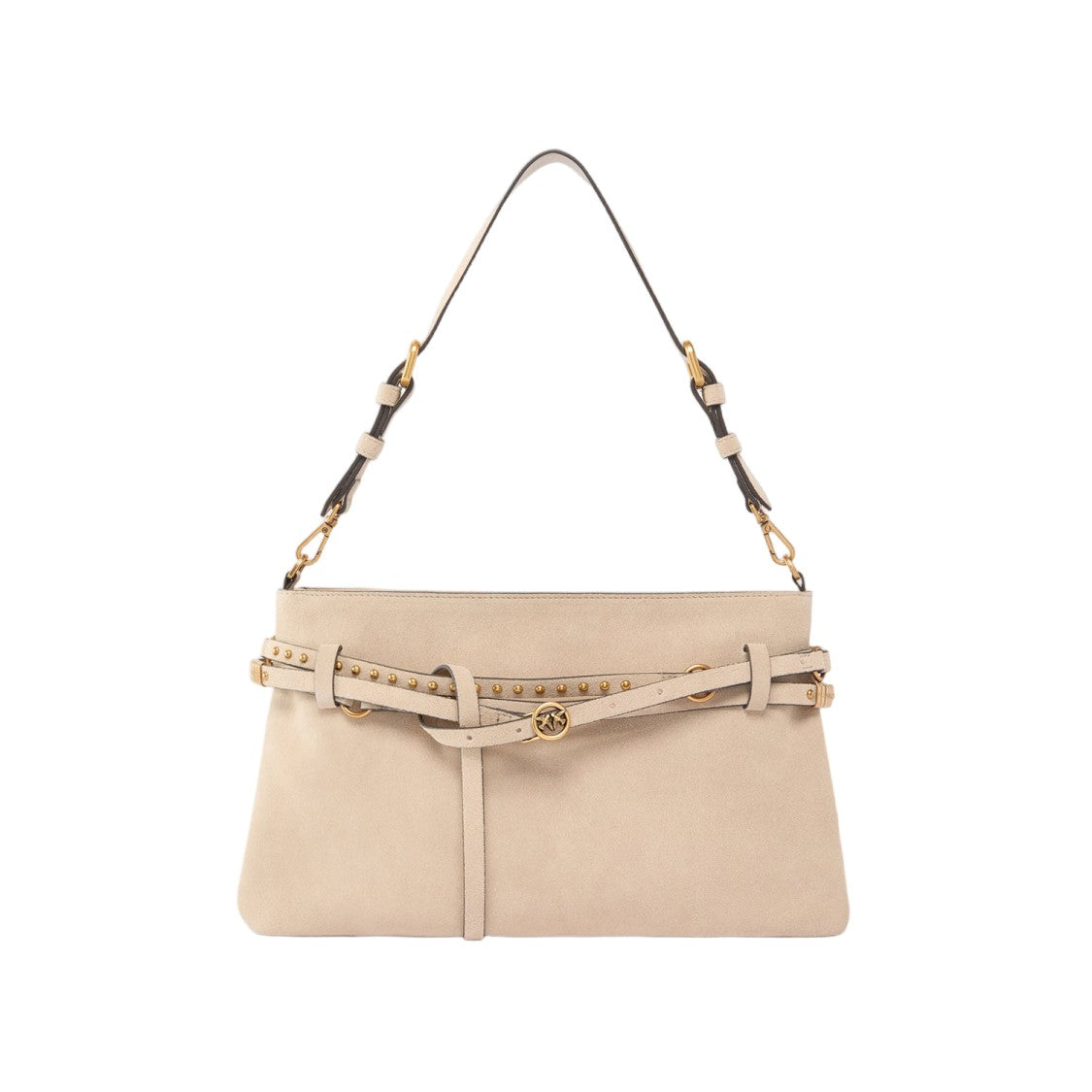 Pinko Structured Beige Suede Shoulder Bag