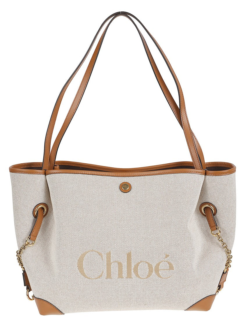 Chloé Cotton Canvas Bag With Calf Leather Trim And Gold-Tone Accents