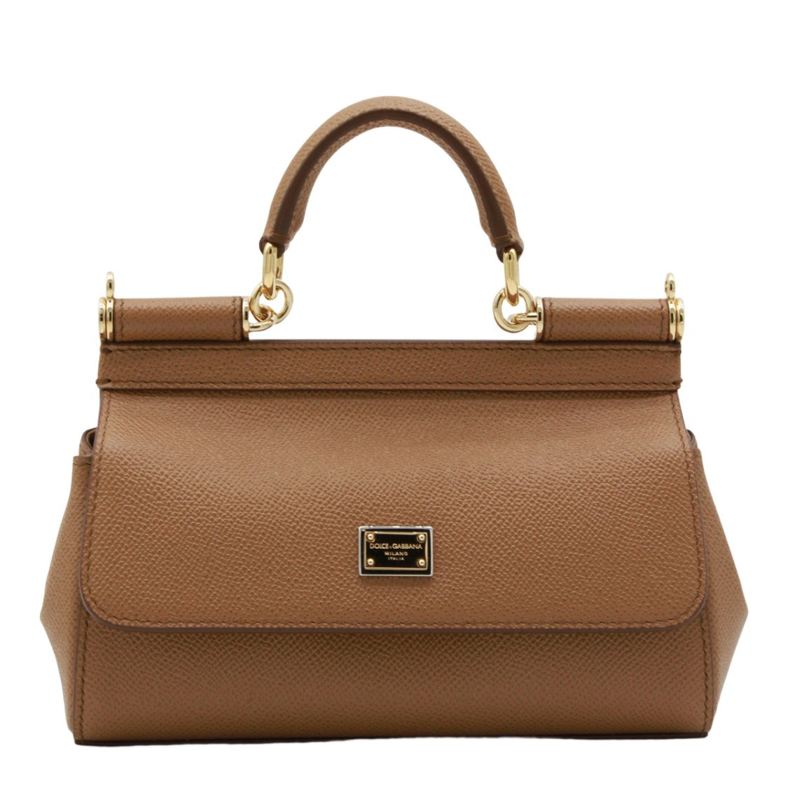 Dolce & Gabbana Textured Brown Handbag With Gold-Tone Accents