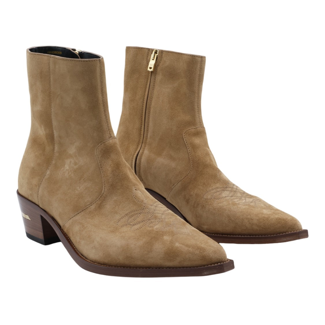 Amiri Tan Suede Pointed-Toe Wooden Heel Boots