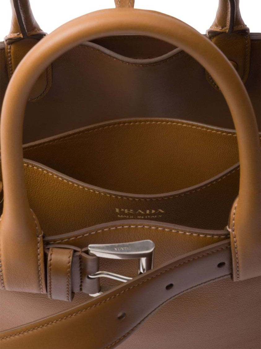 Prada Structured Leather Shoulder Bag With Dual Top Handles